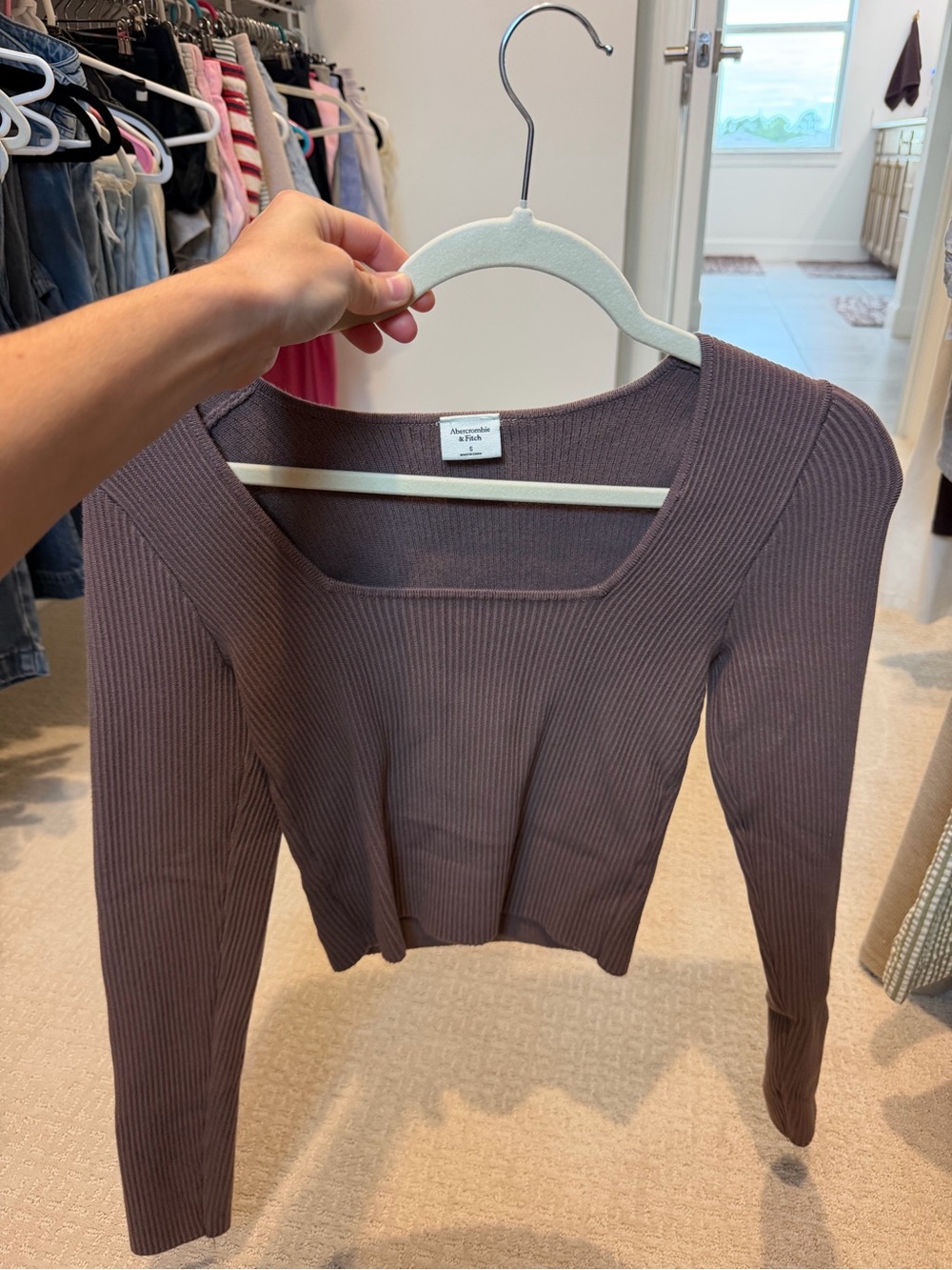 Abercrombie & Fitch Brown Ribbed Square-Neck Sweater Top - Taupe Brown